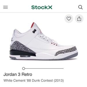 Jordan 3 Retro White Cement '88 Dunk Contest (2013) men’s 10. Worn once.